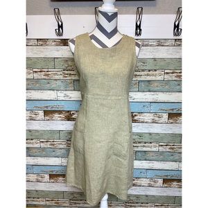 Women's FLAX 100% Linen Shift Dress Sleeveless w/ Pockets Lagonlook Size P 4-6